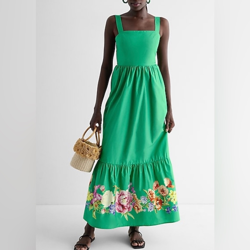 Express Green Floral Square Neck Bow Back
Tiered Maxi Dress